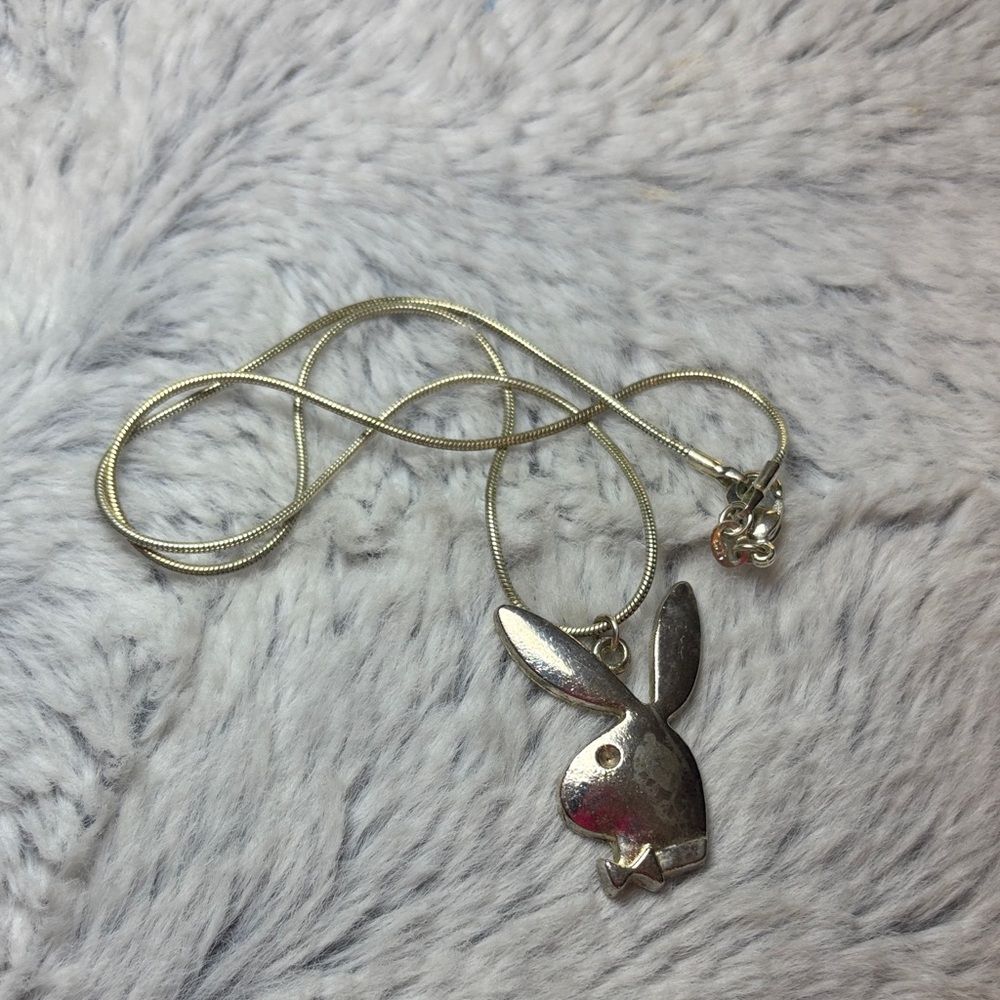 Silver Playboy Bunny Pendant Necklace